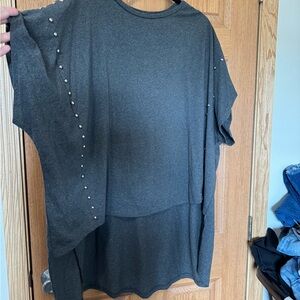 Gray Women's Top with Stud Accent
